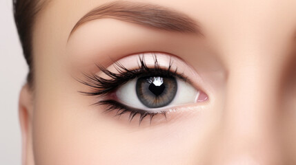 Obraz premium a detailed close-up of a human eye, highlighting the intricate iris patterns, defined eyelashes, and groomed eyebrow in natural light.