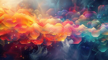 Obraz premium An abstract depiction of cloud technology, with vibrant colors and geometric patterns evoking the dynamic 
