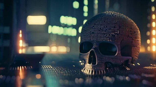 Scull. Skull on the keyboard. cybersecurity. cyber attack. Generated AI