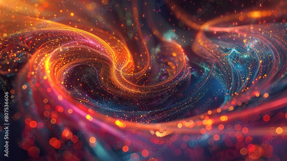 Aufkleber an abstract depiction of network technology, with vibrant colors and swirling patterns symbolizing t