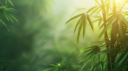 Fototapeta premium Background with lush green forest with a bamboo trees