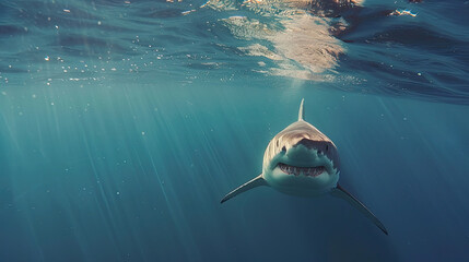 Front view of a shark swimming in the ocean