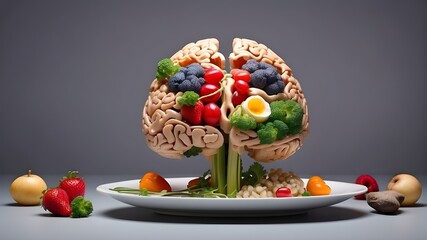 nourishing meal shaped like a brain. Concept of health in the brain
