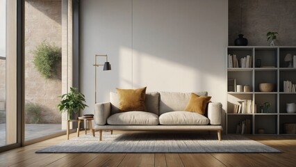 Cozy Living Room with Earthy Neutral Tones Modern Decor and Natural Light, beige and dark atmosphere
