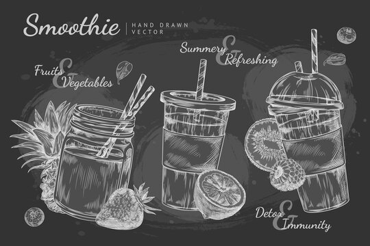 Chalkboard fruit and vegetable smoothies vector set