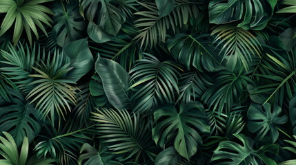 Fototapeta na wymiar Seamless pattern. Lush green monstera leaves, great for tropical and botanical themes.