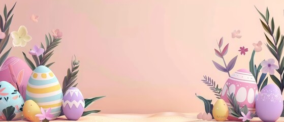 Illustration cards blank template for text of Easter Sunday capturing the spring arrival and draw element of concept