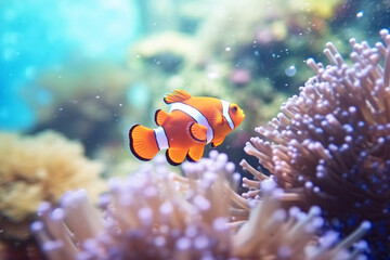 anemone clownfish fish on coral