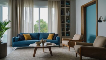 Cozy Living Room with Earthy Neutral Tones Modern Decor and Natural Light, beige and dark atmosphere