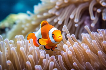 Colorful Clownfish Among Coral in Underwater Scene