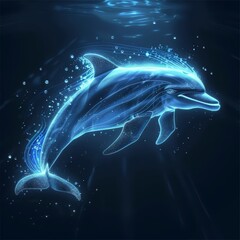 Show Glow HUD Big icon set of a dolphin, creatively meshed with very blurry backdrop simulating ocean depths