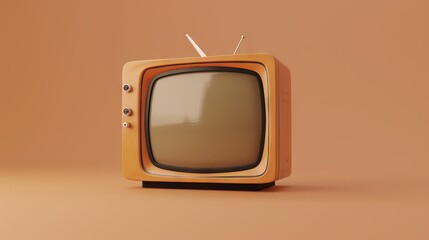 3D clay render of a retro TV, pristine and isolated on a white backdrop, high-res and detailed