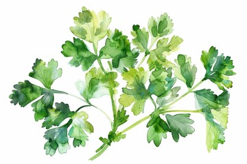 Watercolor Illustration of Fresh parsley Leaves