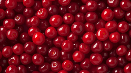 Background of ripe red cherries. View from above. Flat lay.