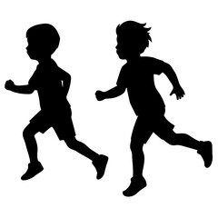 Running children silhouette vector illustration on a white background