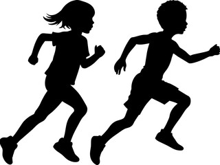 Running children silhouette vector illustration on a white background