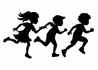 Running children silhouette vector illustration on a white background