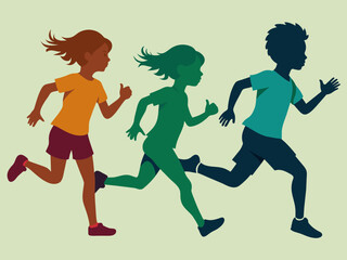 Running children vector illustrations on a white background