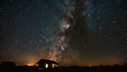 The silhouette of a tent beneath a vast expanse of stars.