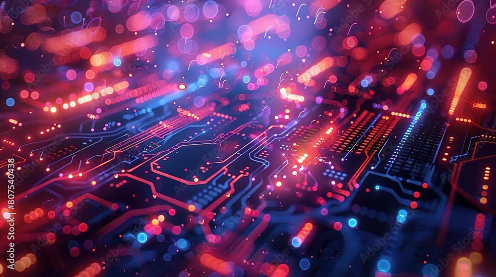 Poster abstract representation of information technology security, with vibrant colors and intricate patter