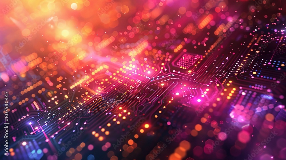 Poster abstract representation of information technology security, with vibrant colors and intricate patter