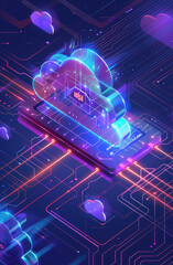 3d Cyber security concept Personal data protection, encryption technology, access code to cloud storage Cloud technology on digital circuit board Vector illustration