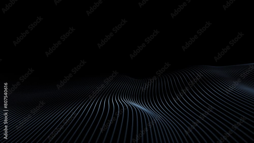 Poster loop curvy lines slow motion on clean black animation background.