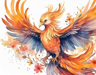 Obraz premium Phoenix watercolor clipart cute isolated on white background