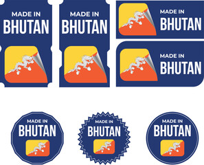 Made in Bhutan. Bhutan flag, Tag, Seal, Stamp, Flag, Icon vector