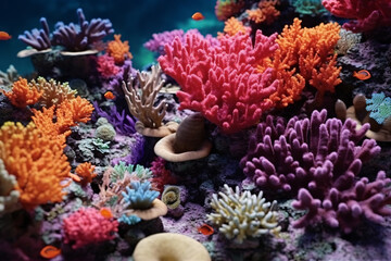 Naklejka na ściany i meble Colorful coral reef teeming with marine life in a tropical ocean