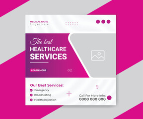 Medical and health care social media post template design. Editable square banner with high-quality background