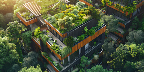 Aerial view of a green roof on a building
