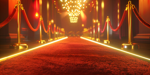 Red carpet with gold rope barriers and red carpet
