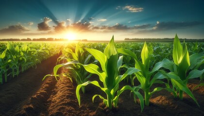Image of Corn field under a bright sunny sky
