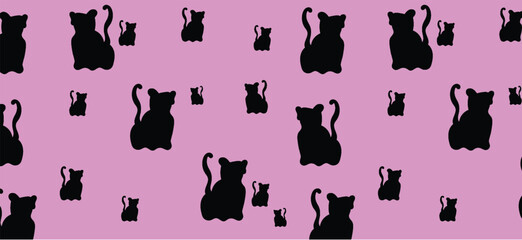 Drawing cats silhouettes pink black seamless pattern. Vector illustration
