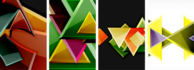 Glossy triangles geometric poster set for wallpaper, business card, cover, poster, banner, brochure, header, website