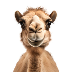 Camel face close up front view, isolated on transparent background