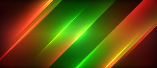 A vibrant display of colorfulness featuring red, green, and yellow stripes on a glowing neon background with a diagonal line. This eyecatching design is perfect for events and graphics