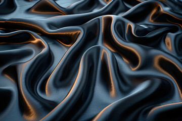 A photorealistic image of dark blue silk fabric with soft folds and subtle light reflections. Created with Ai