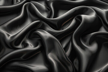  Black silk background, dark gray and black abstract lines of wavy shapes with curves. Created with Ai