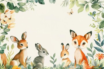 Playful watercolor animals themed wedding invitation card blank mockup, suited for a fun and personalized event