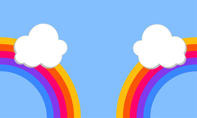 Rainbow and clouds on blue sky, children background. Vector illustration