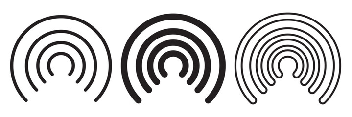 Radio tower icon set. Internet and mobile connection. Linear style. Signal set vector icons. Radio signals waves and light rays, radar, wifi, antenna and satellite signal symbols.