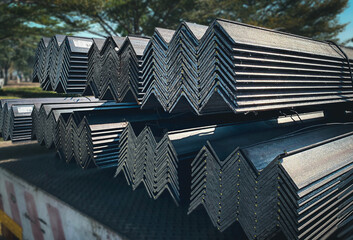 Square metal pipe pile, steel gutter, angle steel, construction products Background idea or...