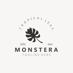 Obraz premium Monstera deliciosa leaf nature logo design, flat plant icon design illustration template