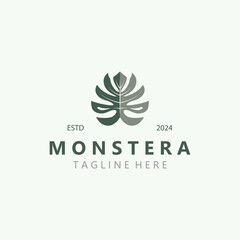 Obraz premium Monstera deliciosa leaf nature logo design, flat plant icon design illustration template