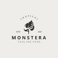 Fototapeta premium Monstera deliciosa leaf nature logo design, flat plant icon design illustration template