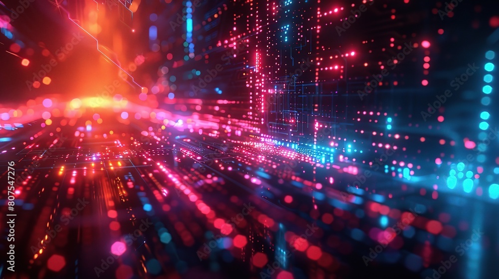 Poster cybersecurity in action, with vibrant colors and futuristic elements symbolizing the dynamic and eve