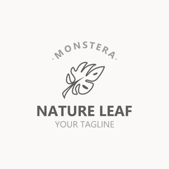 Fototapeta premium Monstera deliciosa leaf nature logo design, flat plant icon design illustration template