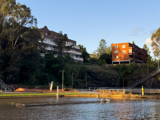 residential appartments on Parramatta River at Sunset with colourful skies Sydney NSW Australia